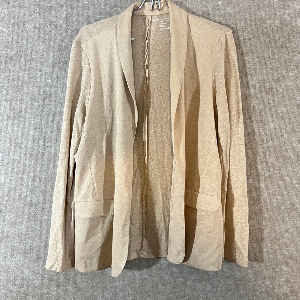 Majestic Filatures Blazer Womens 4 XL Tan Linen Blend Open Front Draped Jacket
